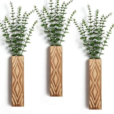 Wall Mounted Wooden Flower Vases Planter Geometric Pattern Hanging Floral Arrangements Container For Home Office Decors