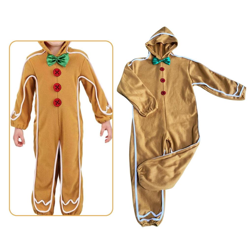 Weihnachts-Lebkuchenmann-Strampler mit Kapuze Kinder Halloween Party Kostüm Cosplay Kleidung Weihnachten Kinder Schlafanzug Geschenke Set XS-L