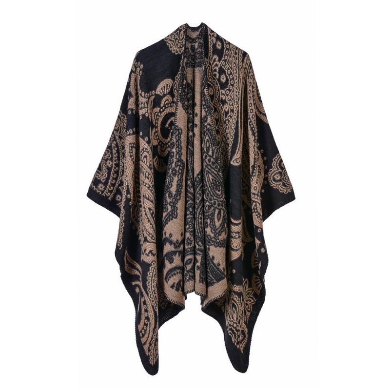 Womens Oversized Knit Shawl Wrap Scarf Ethnic Warm Fleece-Like Cape Travel Winter
