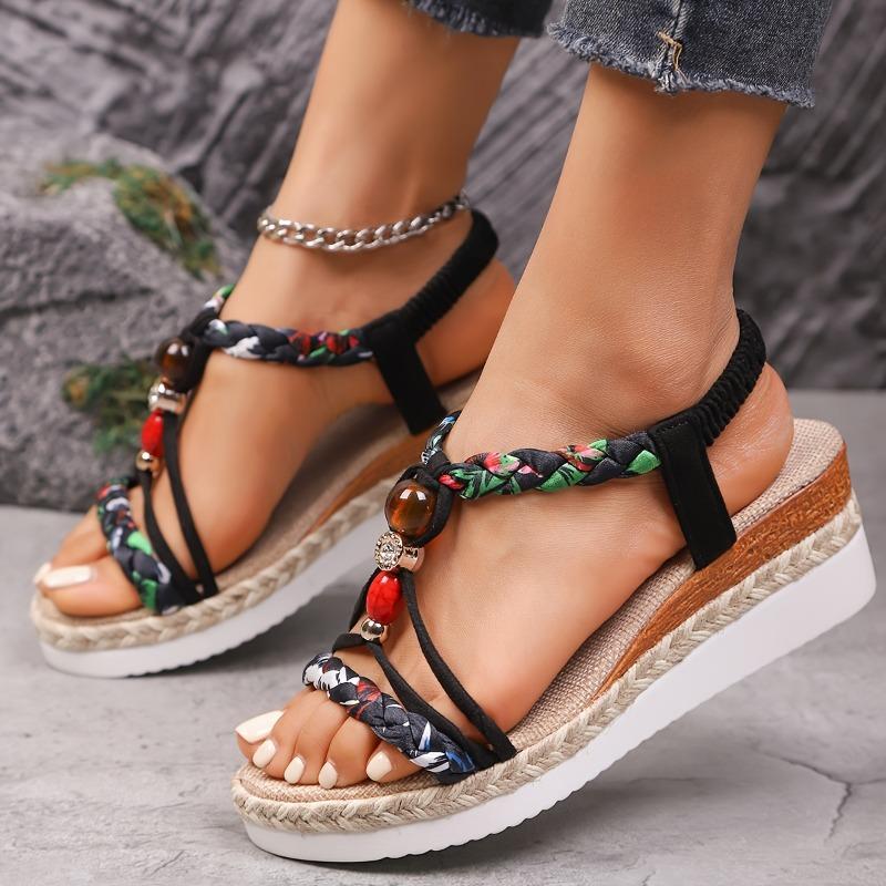 Nuevas Sandalias de Cuña de Estilo Bohemio para Todas las Estaciones Zapatos Casuales de Moda para Mujer con Suela Gruesa