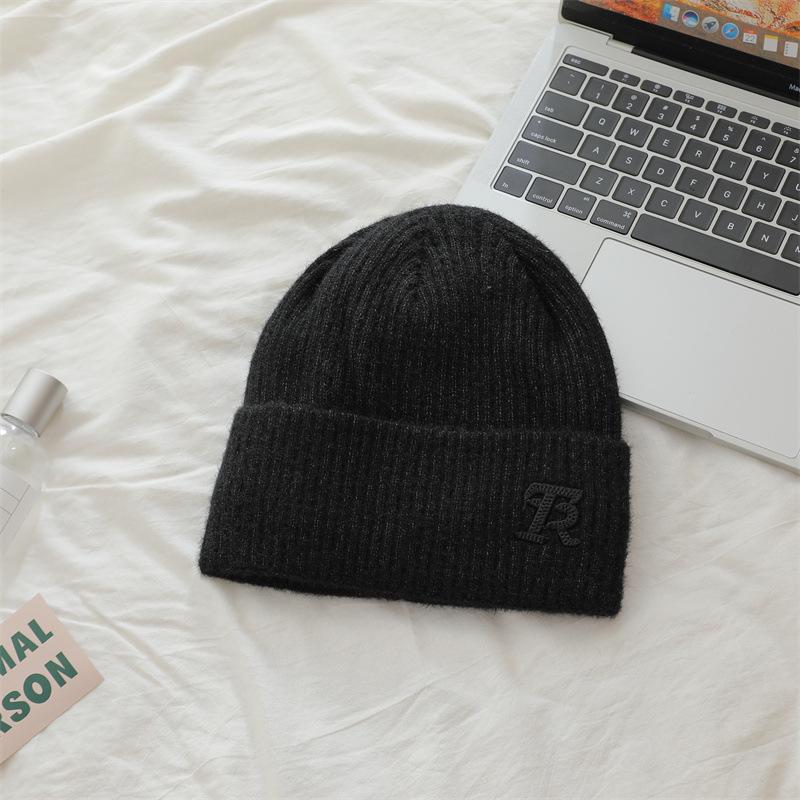 

Простая вязаная шапка с вышивкой букв для женщин, плюс бархатная утолщенная шерстяная шапка с буквами для мужчин и женщин one size