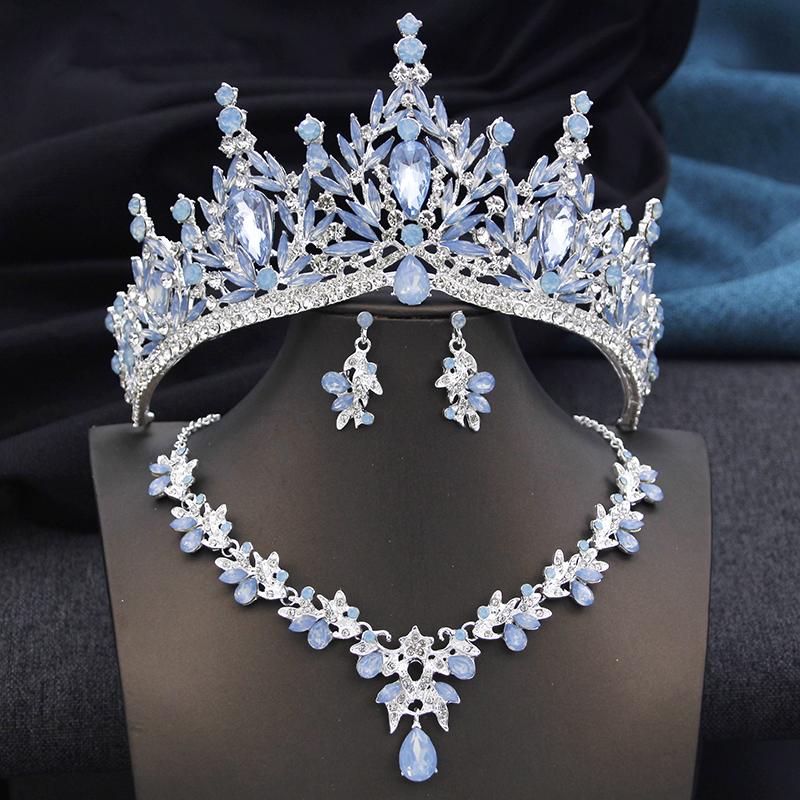 3 Pcs Set Purple Tiaras and Crowns Costume Jewelry Set for Bridal Crown Jewelry Sets Women Party Wedding Crown Necklace Set