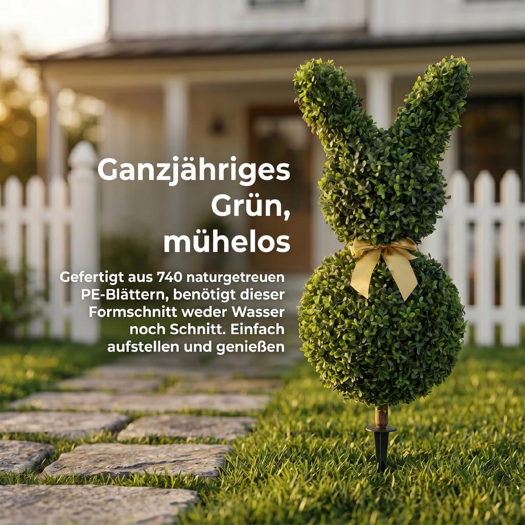 Artificial Boxwood in Rabbit Shape, 740 Leaves, Artificial Plant for Indoor and Outdoor Use, with Ground Anchor, 83 cm, Green