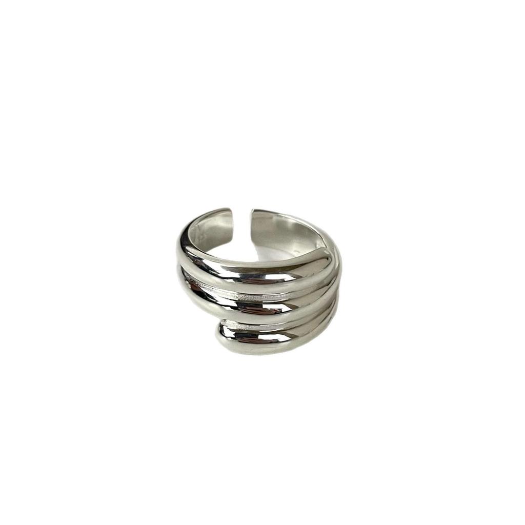 SuChuang S925 Sterling Silver Multi-layer Wide Band Ring - Women's Stylish High-end Cold Style Versatile Index Finger Accessory