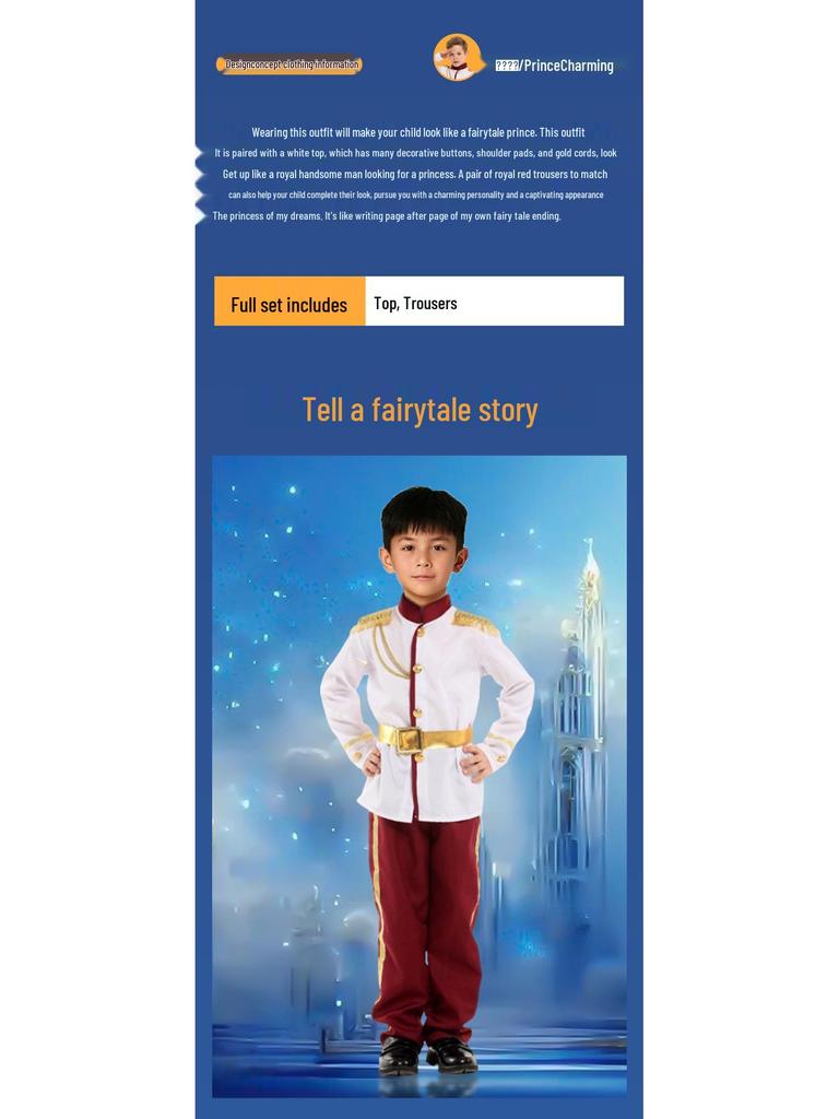 Cadılar Bayramı ve Sahne Gösterileri İçin Çocuk Masal Prensi Kostümü