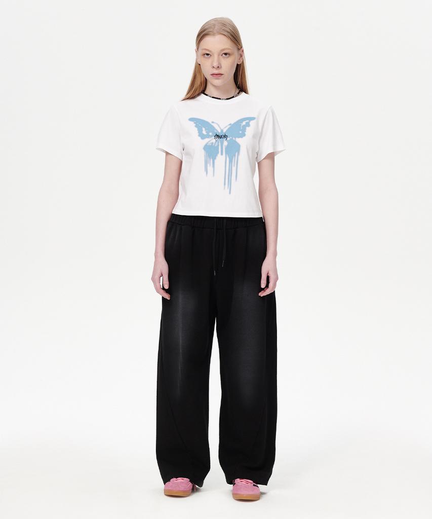 MAHAGRID Butterfly Goth Crop Tee White(Mg2Emft583A)