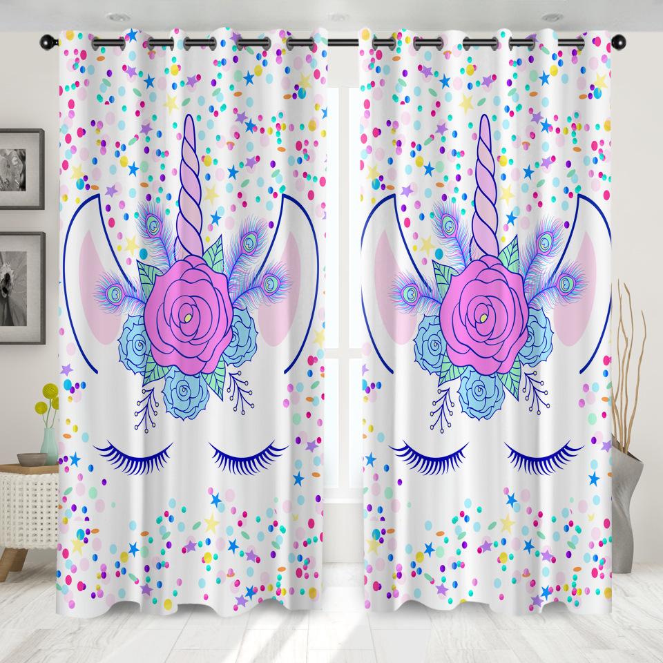 High Density Blackout Curtains Cartoon Curtains Cute Sweet Unicorn Digital Printing Blackout Curtains
