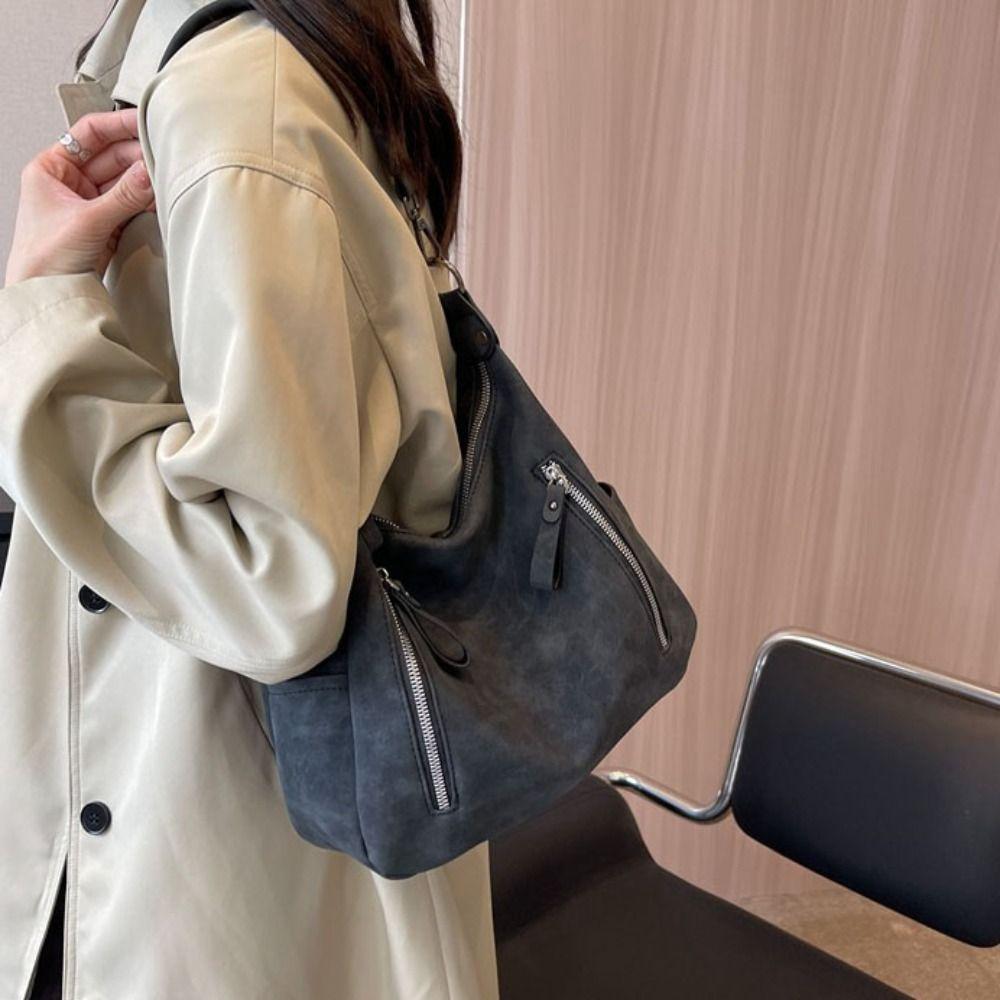 Large Capacity Retro Underarm Bag French Style New Design Tote Bag PU Leather Shoulder Bag  Girls