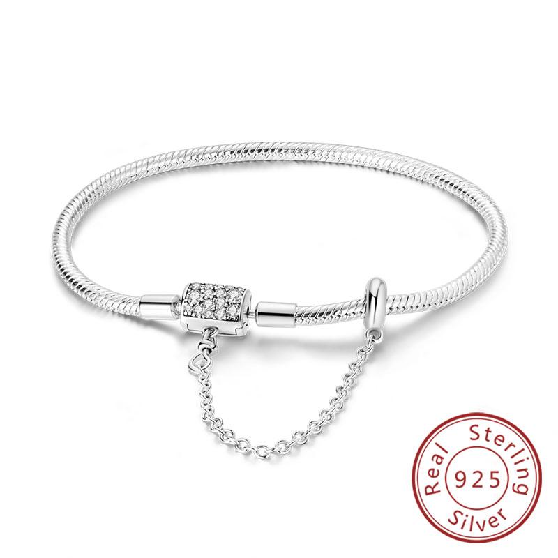 Armband Original 925 Sterling Silver Berlockarmband 17-20CM Kärlekshjärta Pave Zirkonia Armband för Kvinnor DIY Berlock Smycken Gåvor