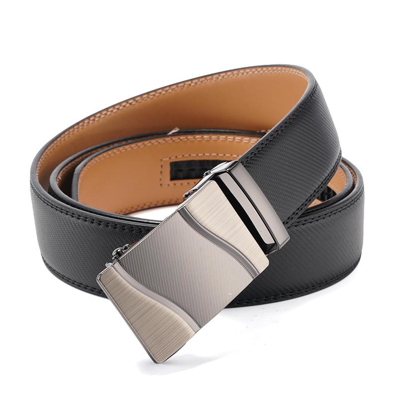 Genuine Leather Men's Automatic Buckle Cowhide Belt Alloy Buckle Business Casual Trousers Belt Middle-aged and Young People's Belt New