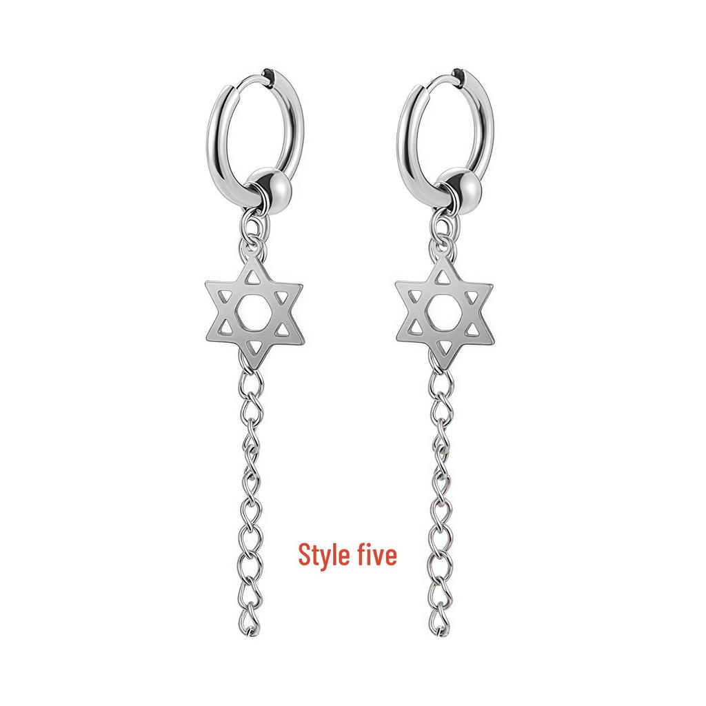 Korean Punk Black Titanium Steel Tassel Chain Cross Ear Clip Earrings