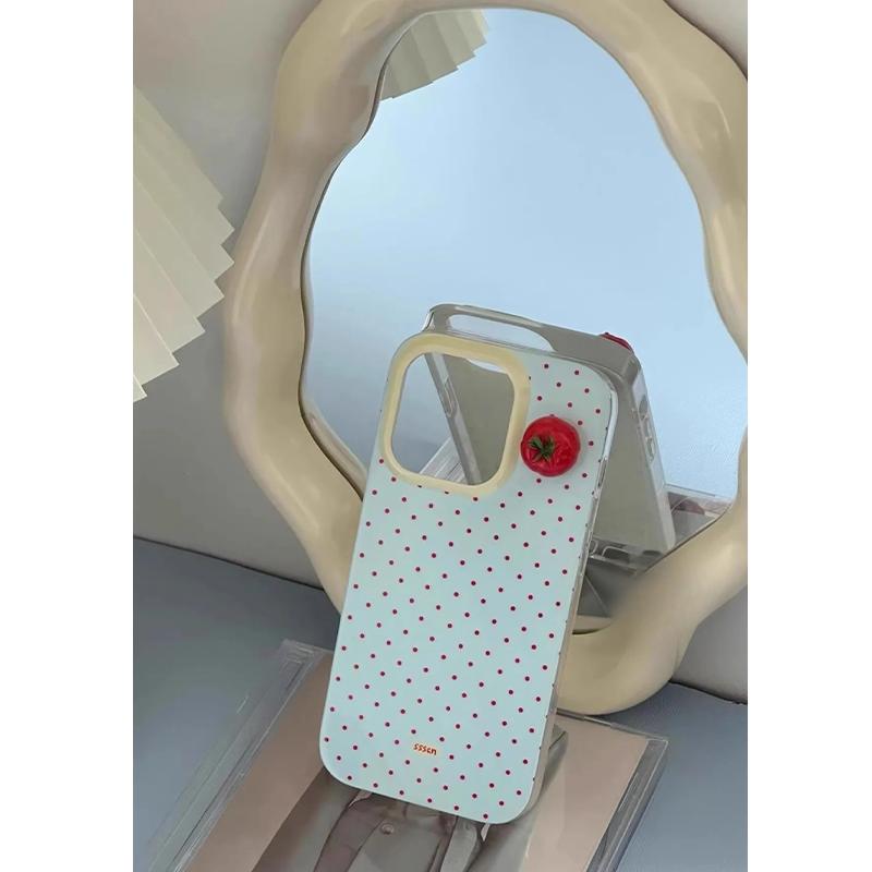 INS Korean Red Wave Points 3D TomatoTransparent Phone Case for iPhone 16 Promax 15 Plus 14 13 12 11 Xsmasx Protective Back Cover