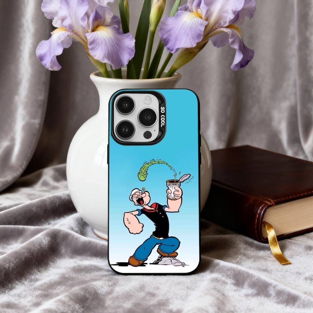 C-Cartoon C-Character P-Popeye-E  Phone Case For iPhone17,16,15,14,13,12,11 Plus,Pro Max Candy Silver Plated Inside Cover