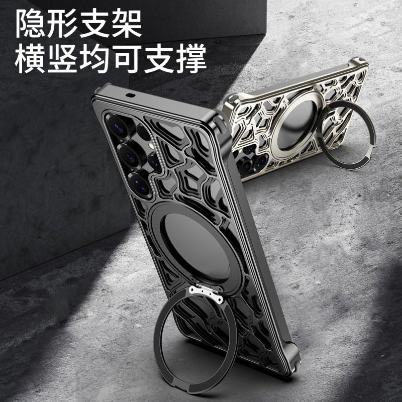 Magnetic Rotating Phone Case Galaxy S25 Ultra With 360 Kickstand Metal Back Cover In Obsidian Black Titanium