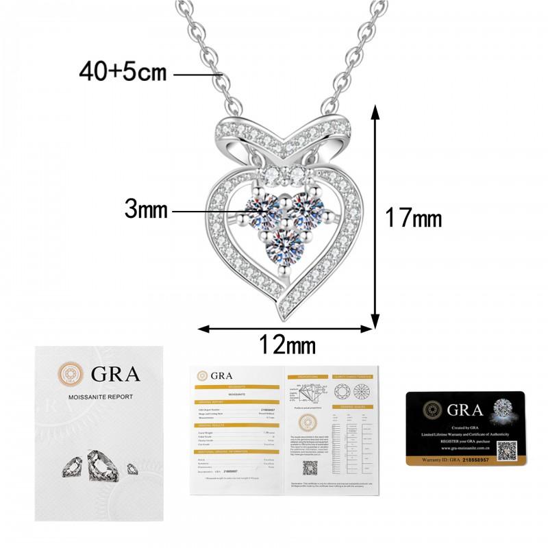 Moissanite Heart Bow Necklace Dainty Jewelry Women