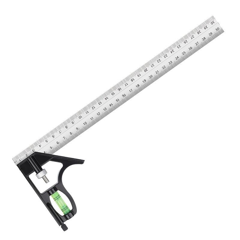 Adjustable Combination Right Angle Ruler 45/90 Degrees with Bubble Level Gauge, Multifunctional Measuring Tool, Measuring Ruler