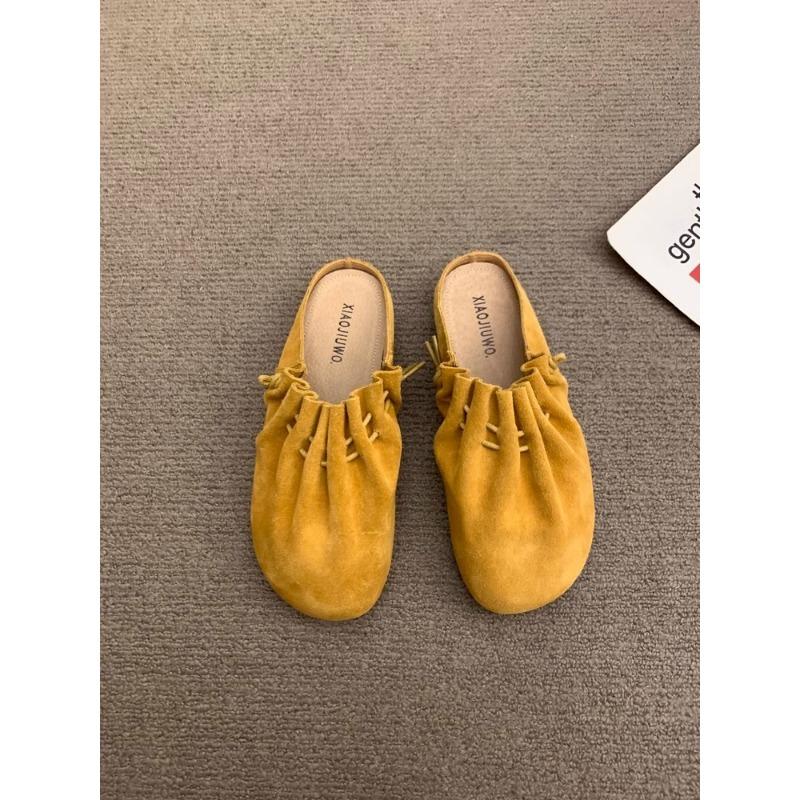 

Summer women s half-drag bag head folds new retro fashion versatile one-pedal lazy bag head drag 40 жёлтый