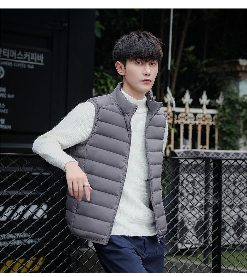 2024 Men's Lightweight Down Vest - Casual Sleeveless, Short Stand Collar, Plus Size Autumn/Winter Outerwear