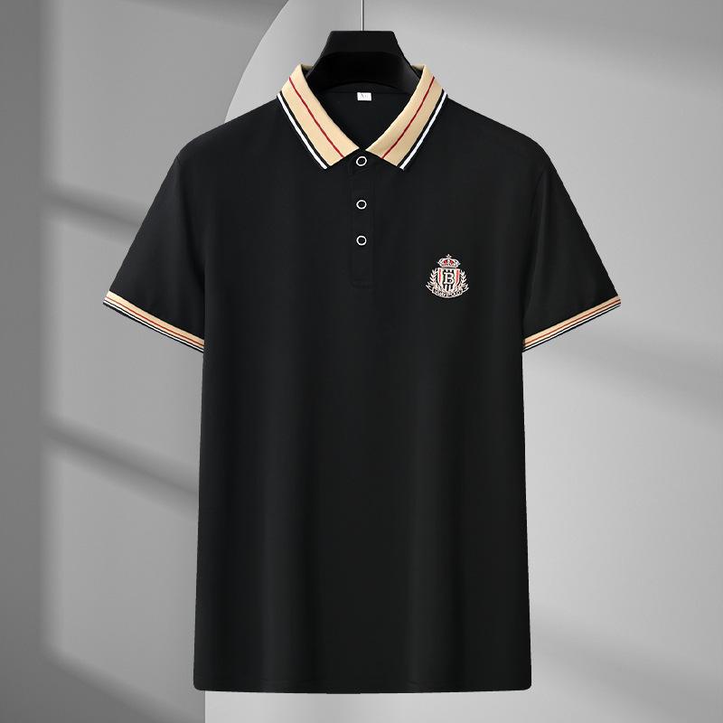 

Мужская летняя рубашка поло - модная повседневная футболка с лацканами из хлопка с дышащей структурой XXXL чёрный