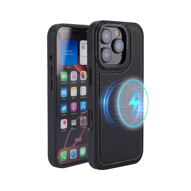 Apple 15 Pro Magnetic PU Leather Luxury Protective Case iPhone 16 Pro чёрный