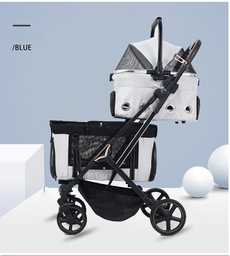 JXB Custom Label Lightweight Compact 3-in-1 Foldable Double Pet Stroller with Detachable Carriers