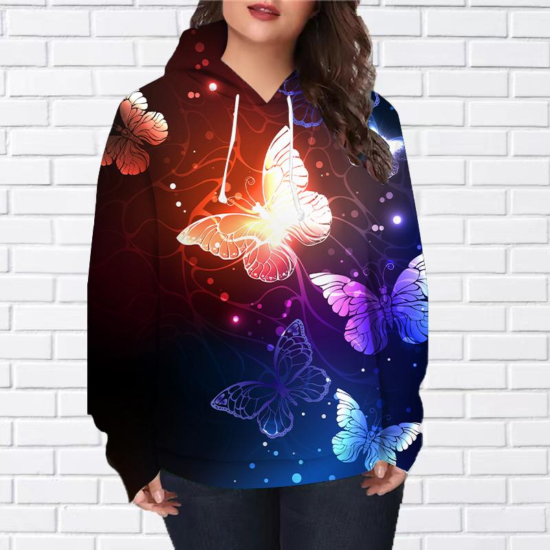 Женская мода Фиолетовый лотос Бабочка Принт Свободные толстовки с капюшоном Блузка Толстовка Повседневный длинный рукав Пуловер Топы XS розовый 1489₽