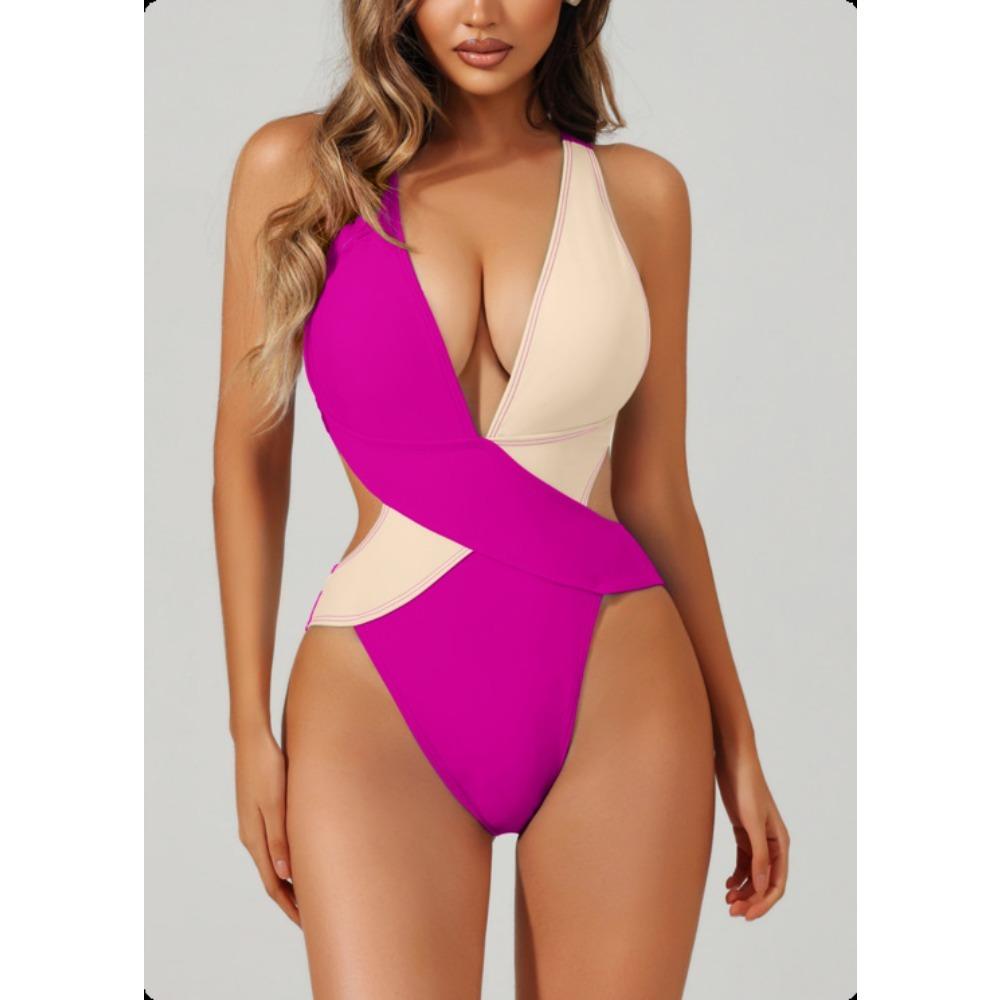 New One-piece Swimsuit Splicing Bikini European and American Swimsuit Women's Cross Swimsuit Color Matching Bikini64
