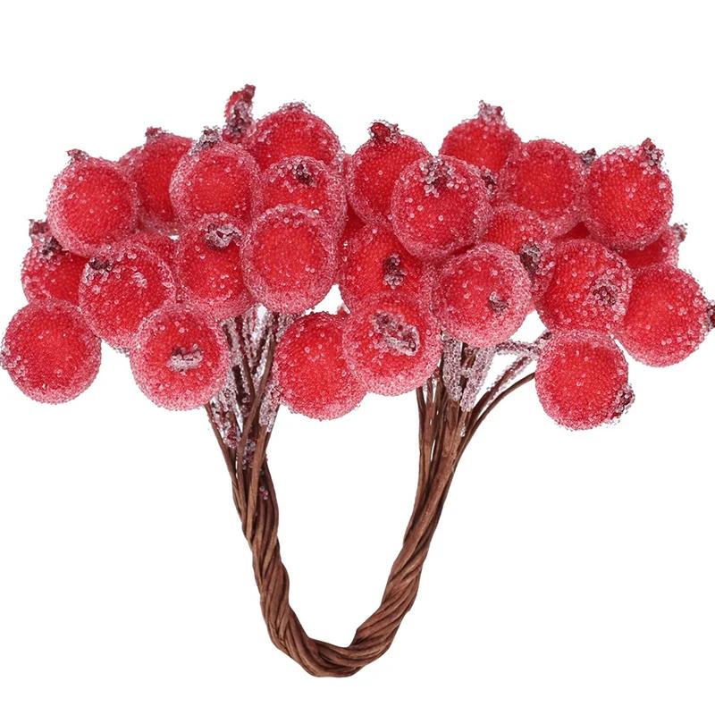 100/20Pcs Artificial Frosted Holly Berries Double Head Mini Foam Berry Stamen Flower Xmas Tree Ornament Christmas Party Decor