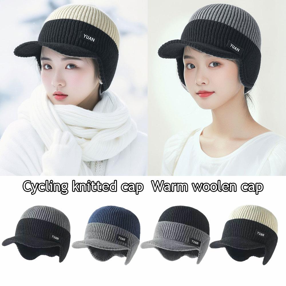 Outdoor Knit Baseball Cap Fashion Ear Protection Dad Hat Dual Tone Thicken Men's Winter Hat Thermal Sports Cycling Beanie Hat