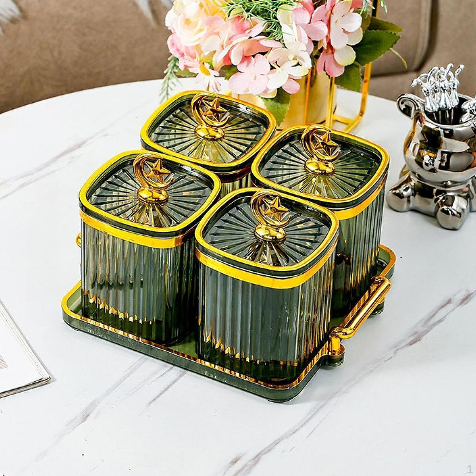 

Тарелка с сухофруктами, поднос для закусок, разделенное блюдо, 4 банки для печенья для приправы зелёный