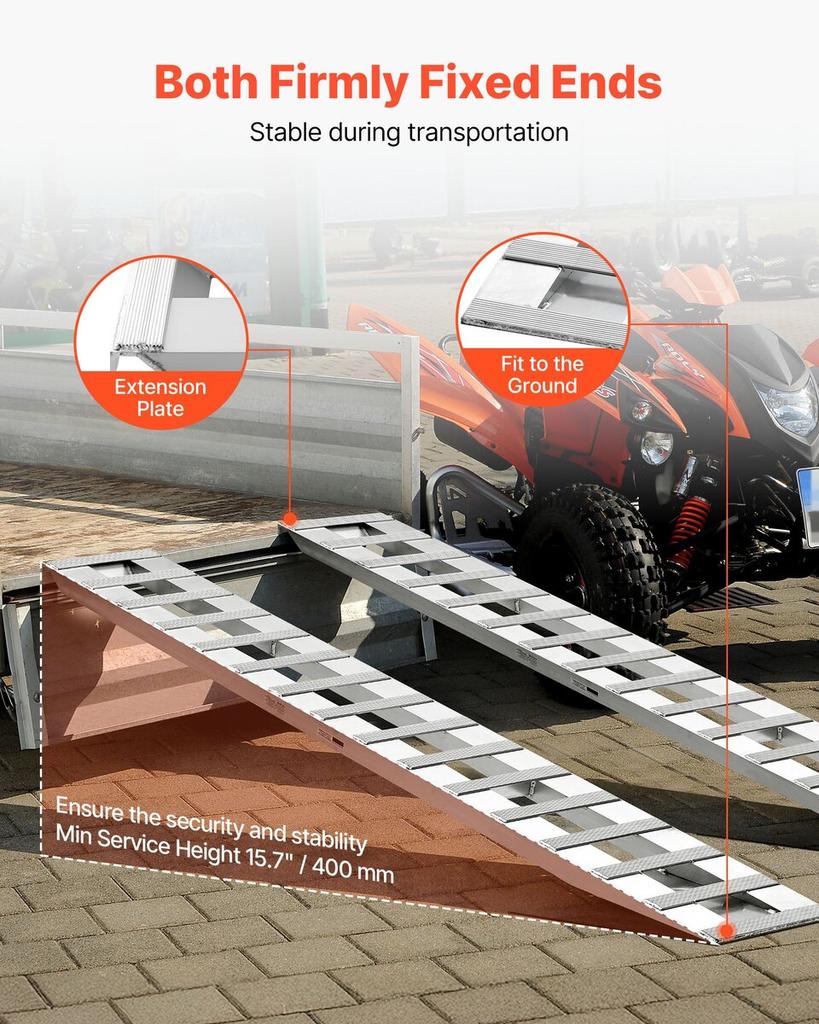 Loading Ramps, 2 Pcs 2400 X 380 Mm, Durable Aluminum and Heavy-Duty Trailer Ramp Set with Anti-Slip Plates, 2721.6 Kg Combined Capacity, for Carts,