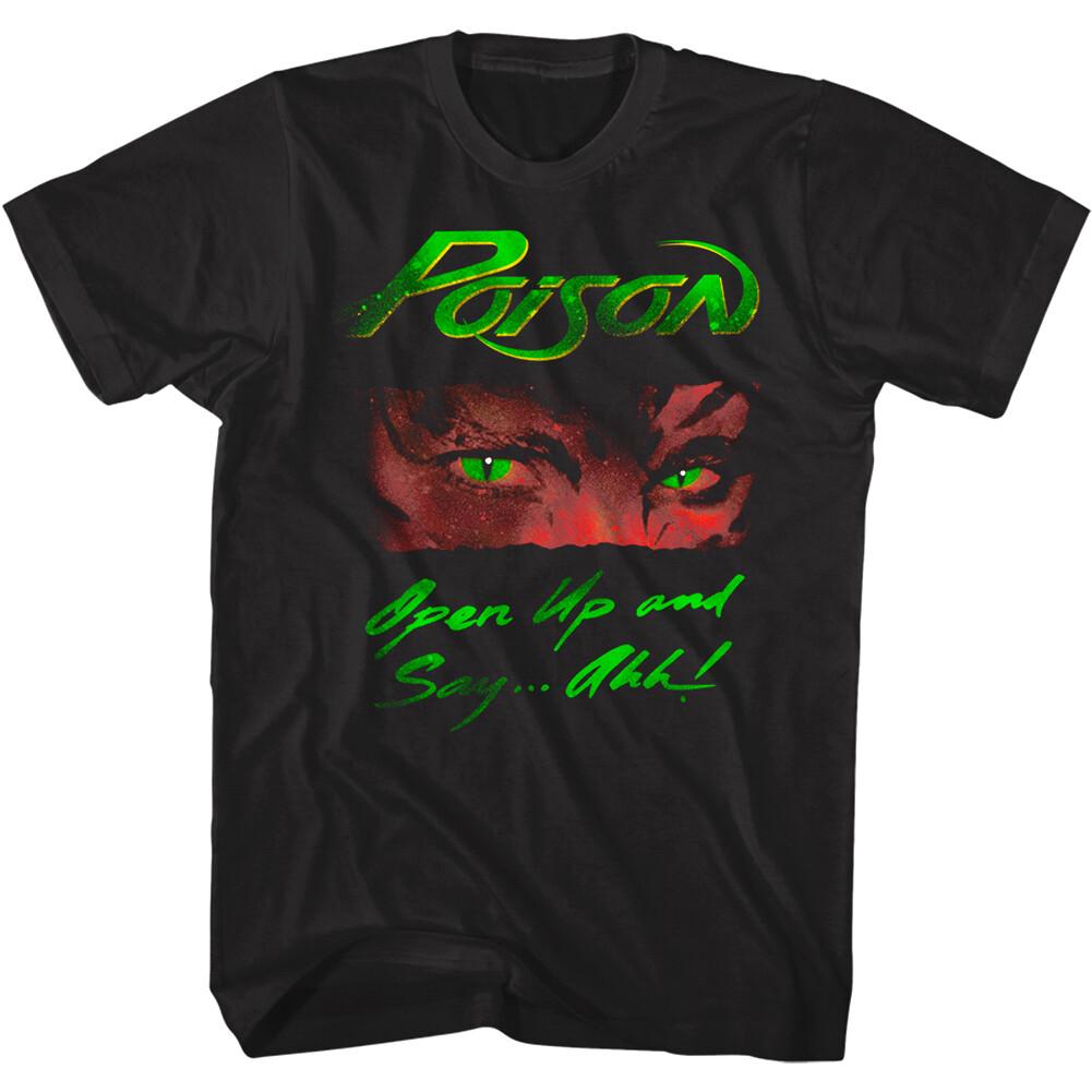 

Poison Open Up and Say Ahh Album Cover Men s T Shirt Faded Rock Band Concert Tee 4XL