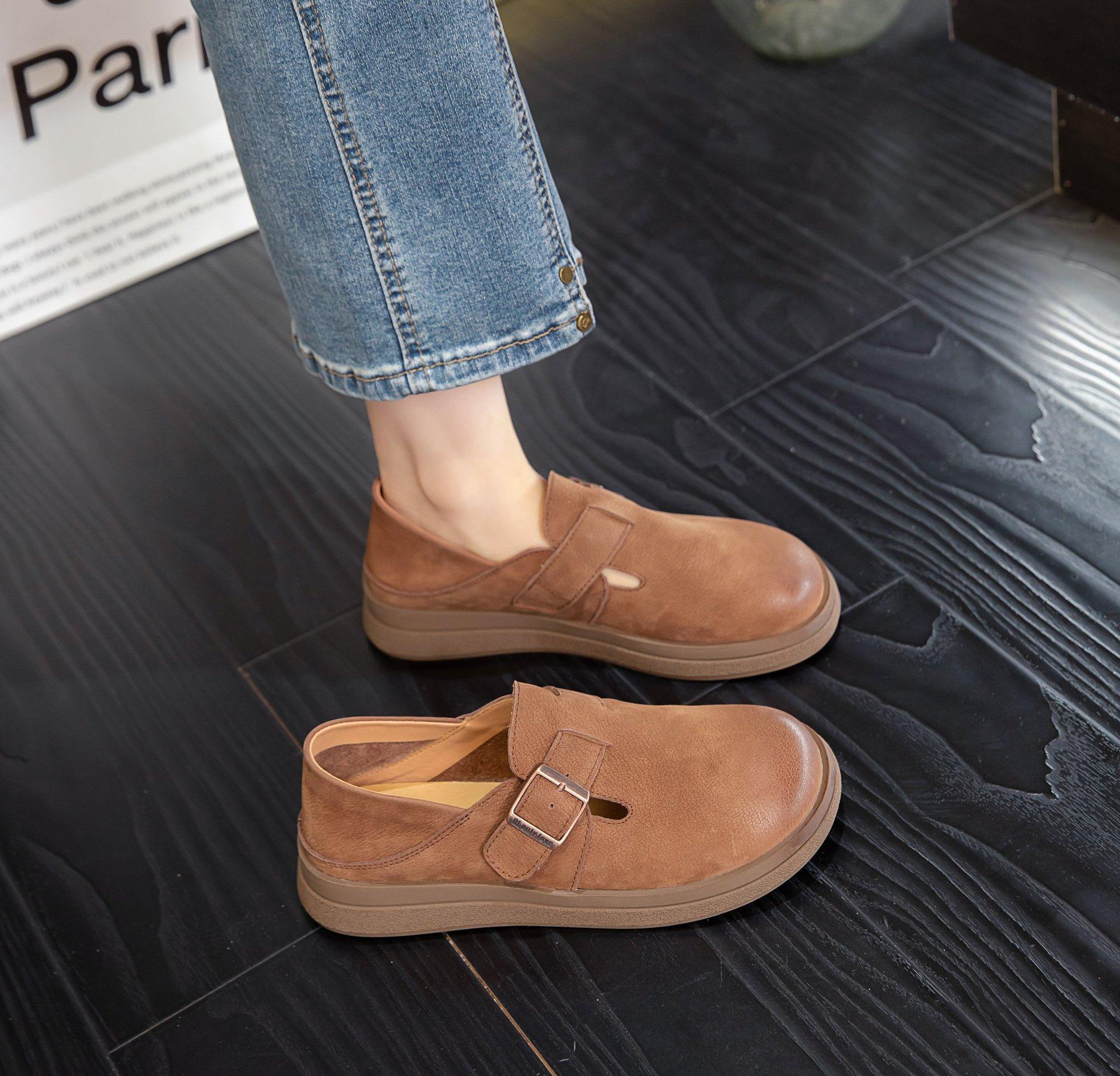 

Fashion new spring casual shoes Maillard single shoes one-pedal flats handmade small leather shoes 35 коричневый