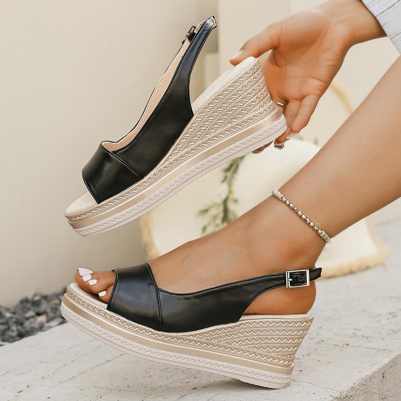 Fashion Summer Women Sandals Back Strap Wedges Sandals Women 2025 Plus Size Thick Bottom Sandles Woman High Heel Platform Casual Sandals