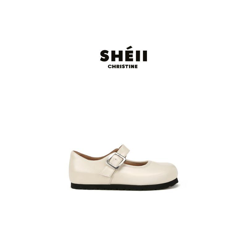 Sheepskin version~ 3.5cm inner height increase single shoes Velcro genuine leather Mary Jane shoes women