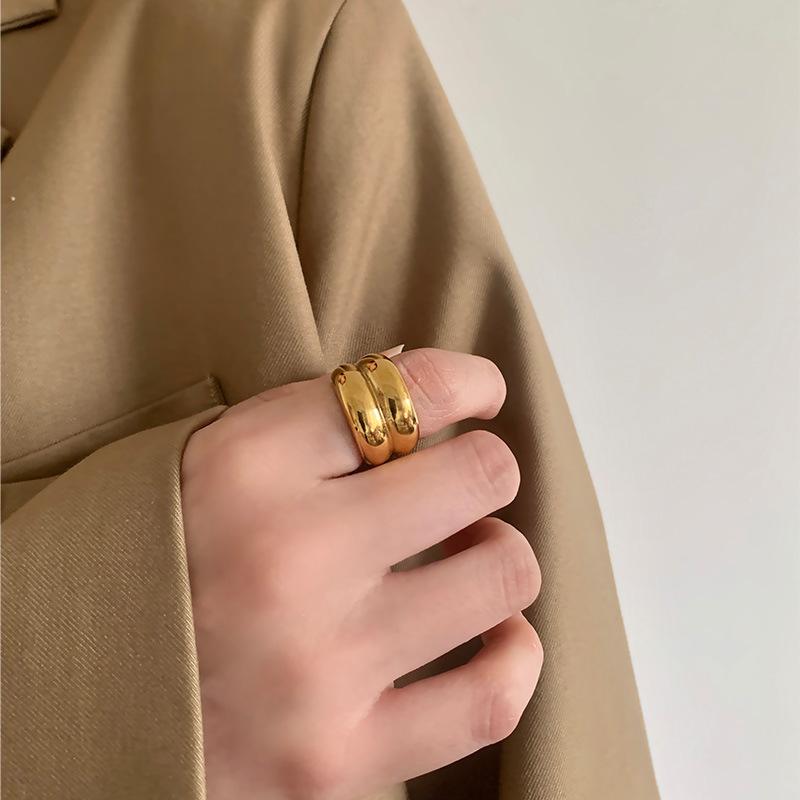 Wide-sided Double-layer Circle Ring, Titanium Steel Plating, Non-fading Retro Ring, Women's Fashion Ins