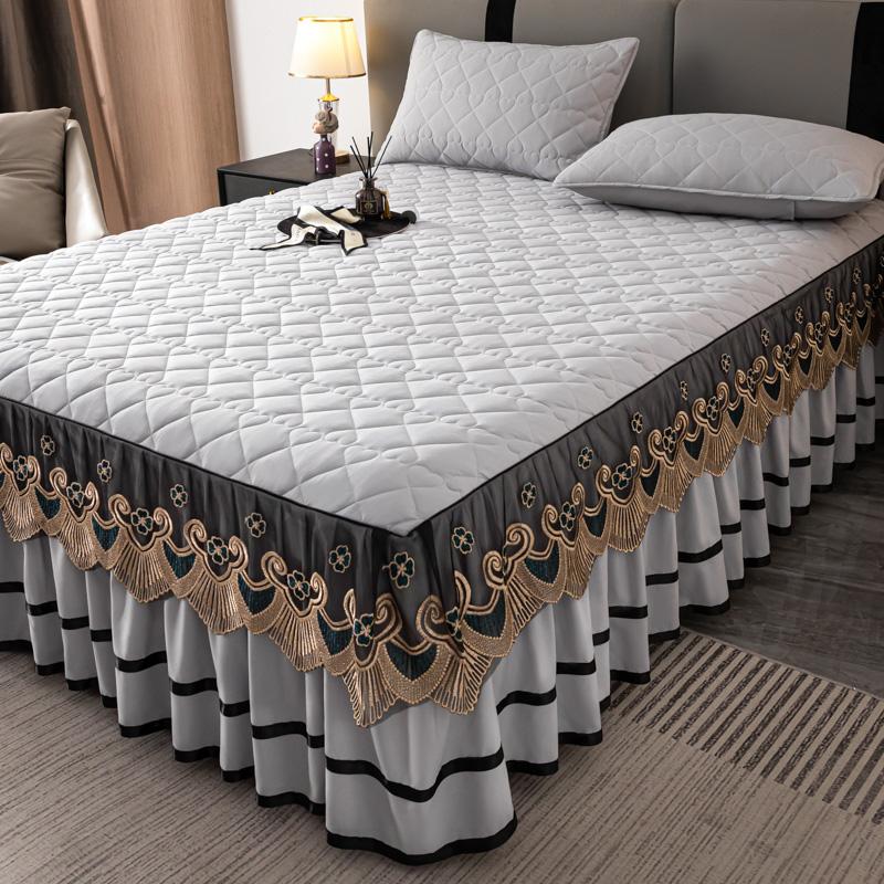 1pc Lace Bed Skirt Solid Color Mattress Cover Quilted Bedspread tagesdecke Ruffles Bed Covers with Elastic Band (No Pillowcase)