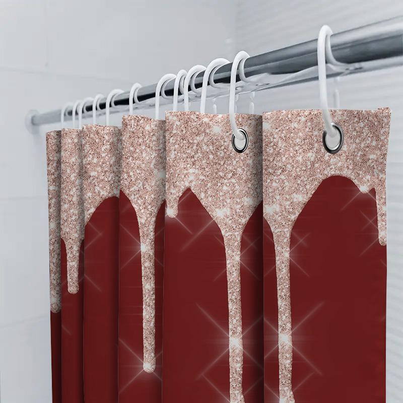 Luxury Shower Curtain Set Waterproof Non-Slip Red Sparkling Glitter Rainy Design For Bathroom Decoration Home Accessory (180X240