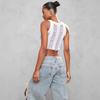 Kadın Yaz Yeni Slim Fit Halter Oyuk Düz Renk Beyaz Yelek Üst