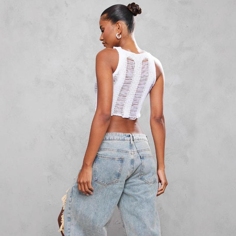 Kadın Yaz Yeni Slim Fit Halter Oyuk Düz Renk Beyaz Yelek Üst