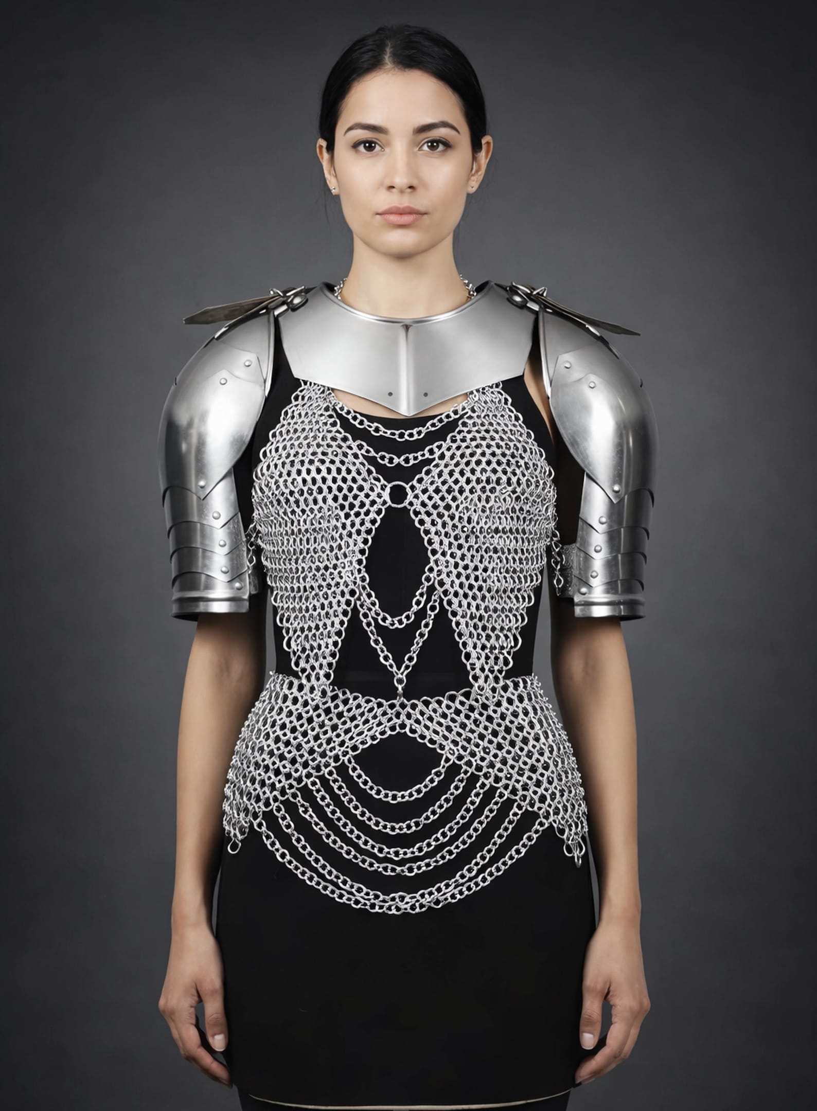 Women s Knight Armor Set Steel Pauldrons Gorget Chainmail Cuirass LARP Cosplay Costume