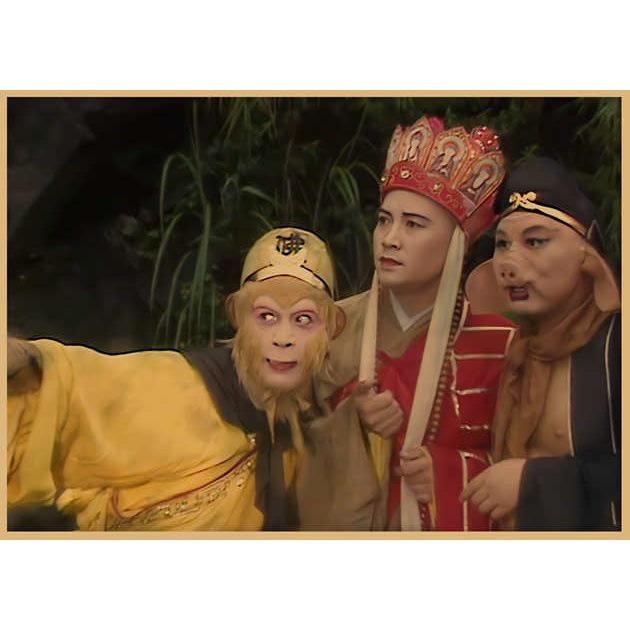 1986 Journey to the West Movie Poster: Sun Wukong, Zhu Bajie, Tang Sanzang - Retro Kraft Paper by Liu Xiao Ling Tong