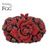 Boutique De FGG Geantă de seară cu floare roșie pentru femei Petrecere formală Geantă plic cu cristale Geantă de mână pentru mireasă Minaudiere cu diamante Genți
