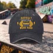 Work Hard Gym Quote Baseball Cap Adjustable Washed Cotton Outdoor Sports Sun Hat for Unisex