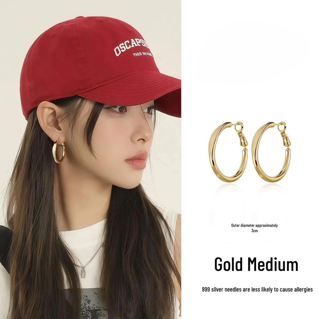 925 Sterling Silver Gold Matte Circle Hoop Earrings for Women - Minimalist Round Metal Design