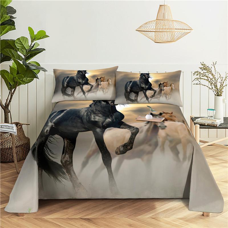 White Horse Bed Sheet 2/3pcs Set 3D Printed Animal Polyester Bed Flat Sheet With Pillowcase Bed Linen For Kids Baby Adult