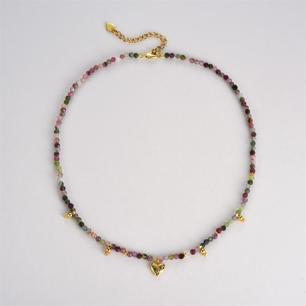 Love Natural Stone Tourmaline Color Pendant Women'S Beaded Necklace Neck Chain Clavicle Chain Premium Sense Simple Versatile Gift