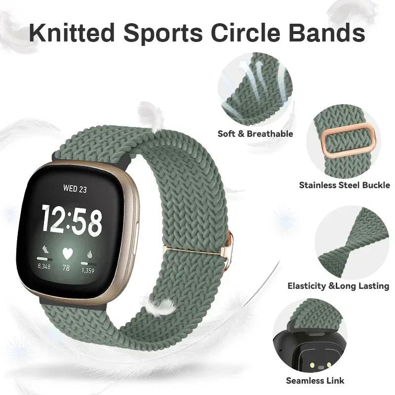 3 ks Sportovní pásky, Kompatibilní s Fitbit Versa 3/Versa 4/Sense 2/Sense, Nastavitelný pružný Solo Loop Nylonový náhradní řemínek