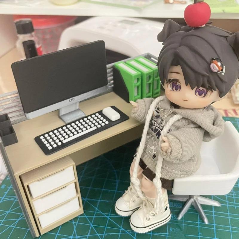 Realistisches Büro-Szenen-Modell mit Aktenschrank, Schreibtisch und Stuhl, Mini-Puppenhaus-Arbeitsdeko, Heimbüro-Ornament, ästhetische Raumdekoration