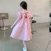2026 Girls Dress Sweet Princess Style Puff Sleeve Bow Detail Kids Over 4 Years Old
